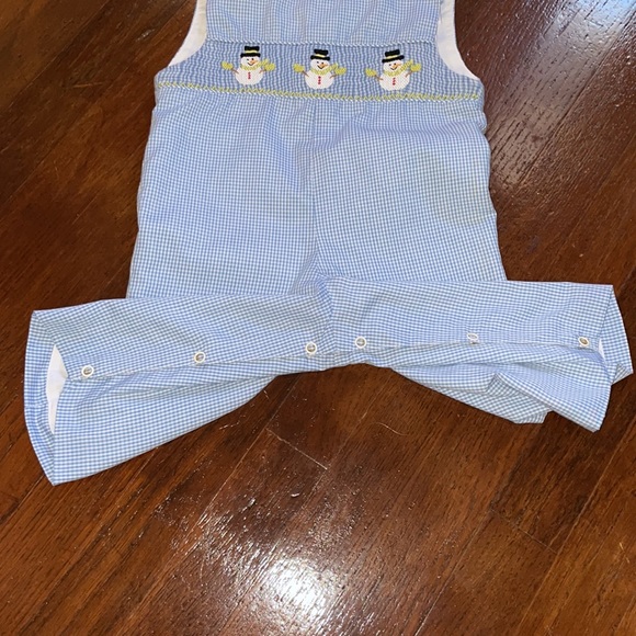 Boys Matching Boutique Christmas Snowman Smocked Longall Size 9 Months - Picture 9 of 9